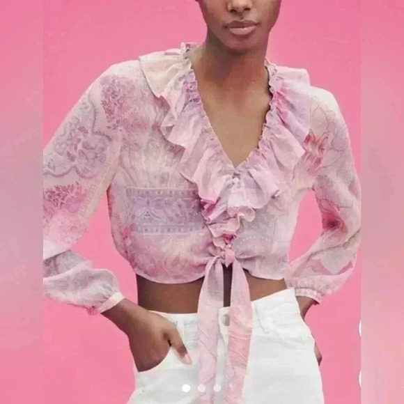 Zara Sheer Paisley Print Crop Top - Picture 1 of 9
